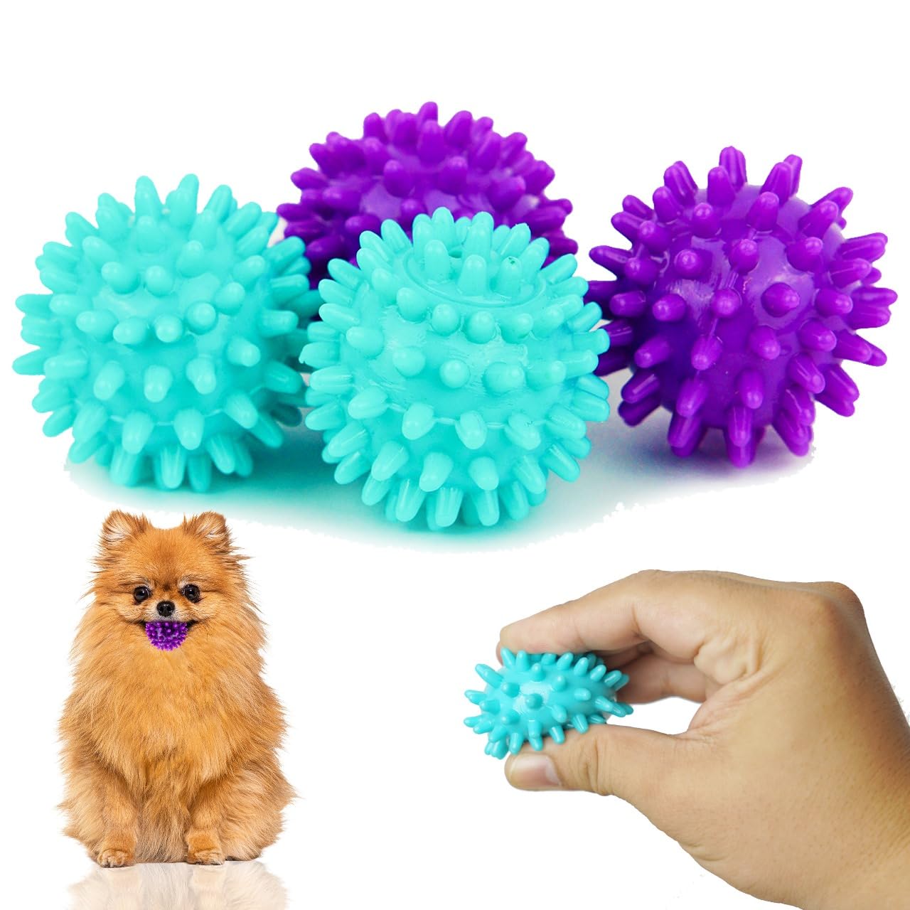 Petite Paws Spiky Dog Ball Squeaky Toy for Small Dogs Aggressive Chewers Puppy Teething Toys Dog Spike Ball for Training and Teeth Cleaning