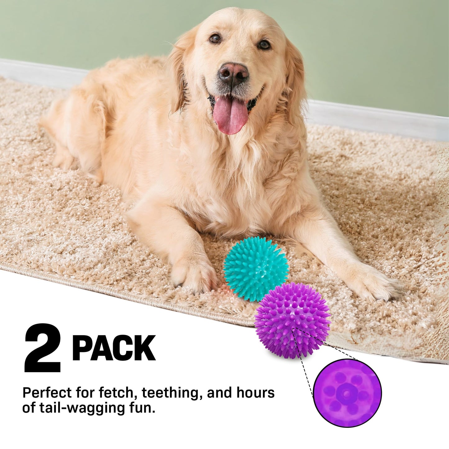 Petite Paws Spiky Dog Ball 3 Inch Squeaky Toy for Small - Medium Dogs Aggressive Chewers Puppy Teething Toys Dog Spike Ball for Training and Teeth Cleaning - 2 Pack