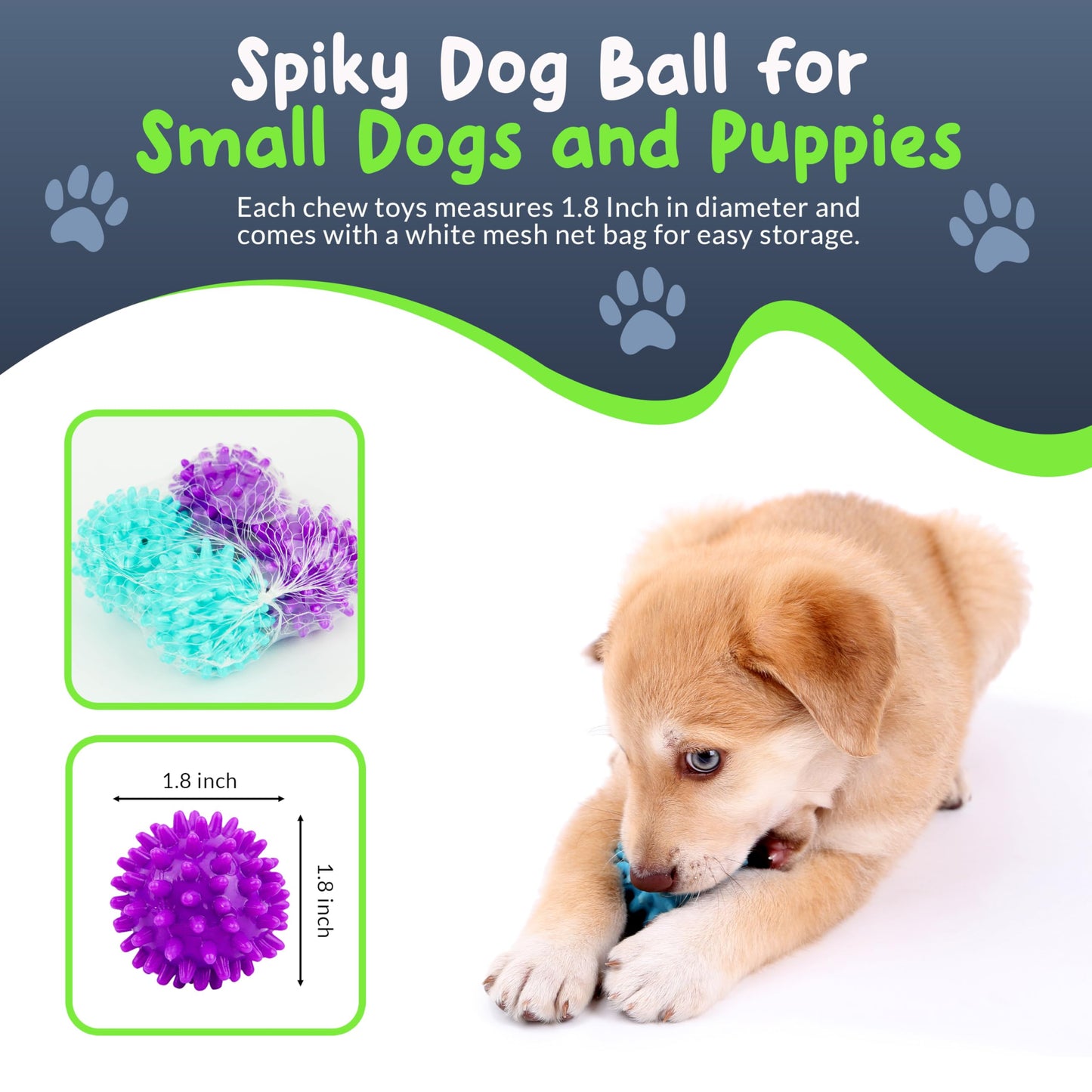Petite Paws Spiky Dog Ball Squeaky Toy for Small Dogs Aggressive Chewers Puppy Teething Toys Dog Spike Ball for Training and Teeth Cleaning