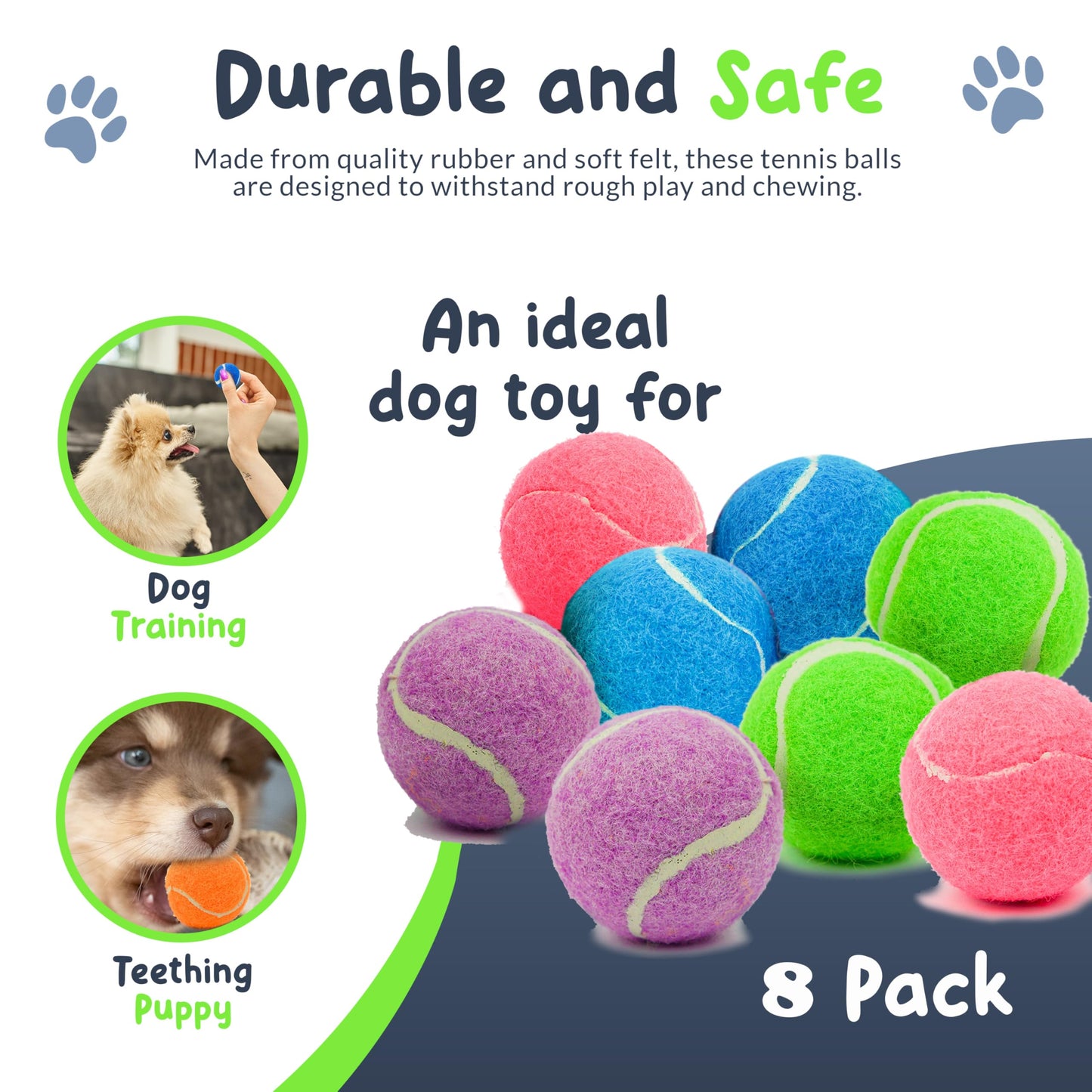 Petite Paws Mini Tennis Balls for Dogs 1.5 Inch - No Squeak Small Dog Balls for Small Breed and Puppies - Extra Small Interactive Fetch Toy for Dog Ball Launcher - 8 Pack