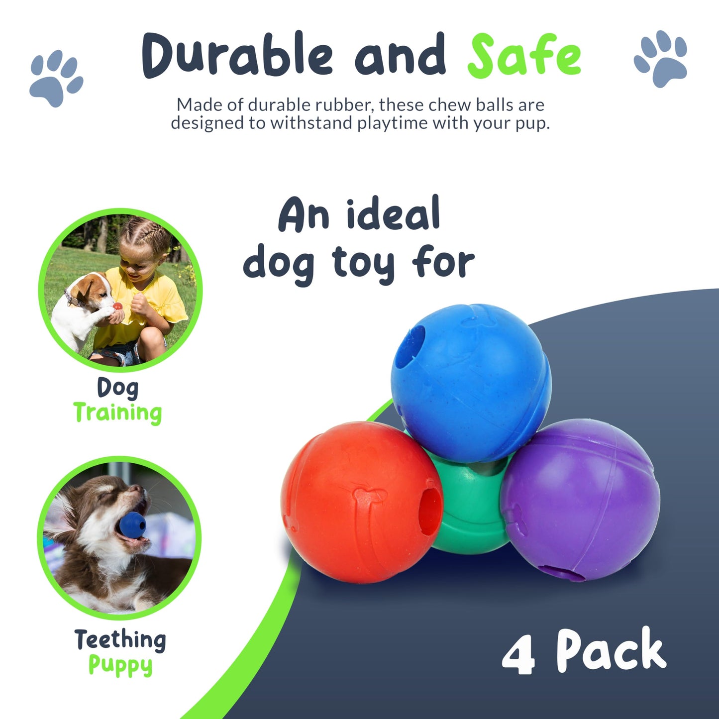 Petite Paws Balls for Aggressive Chewers - Small Dogs and Puppies Indestructible Rubber Dog Chew Toys Bulk for Miniature Toy Breeds