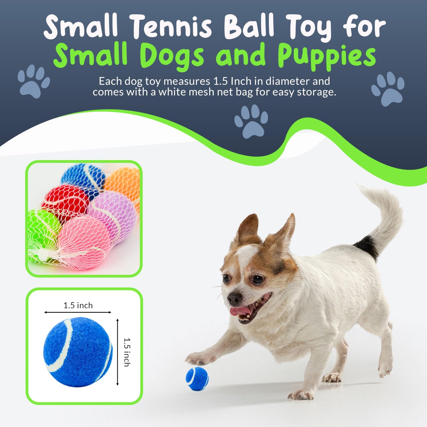 Petite Paws Squeaky Mini Tennis Balls for Small Dogs Puppy - 1.5 Inch - Dog Toys for Small Dogs, Training Positive Reinforcement, Interactive Fetch Tiny Squeaker Balls for Ball Launcher