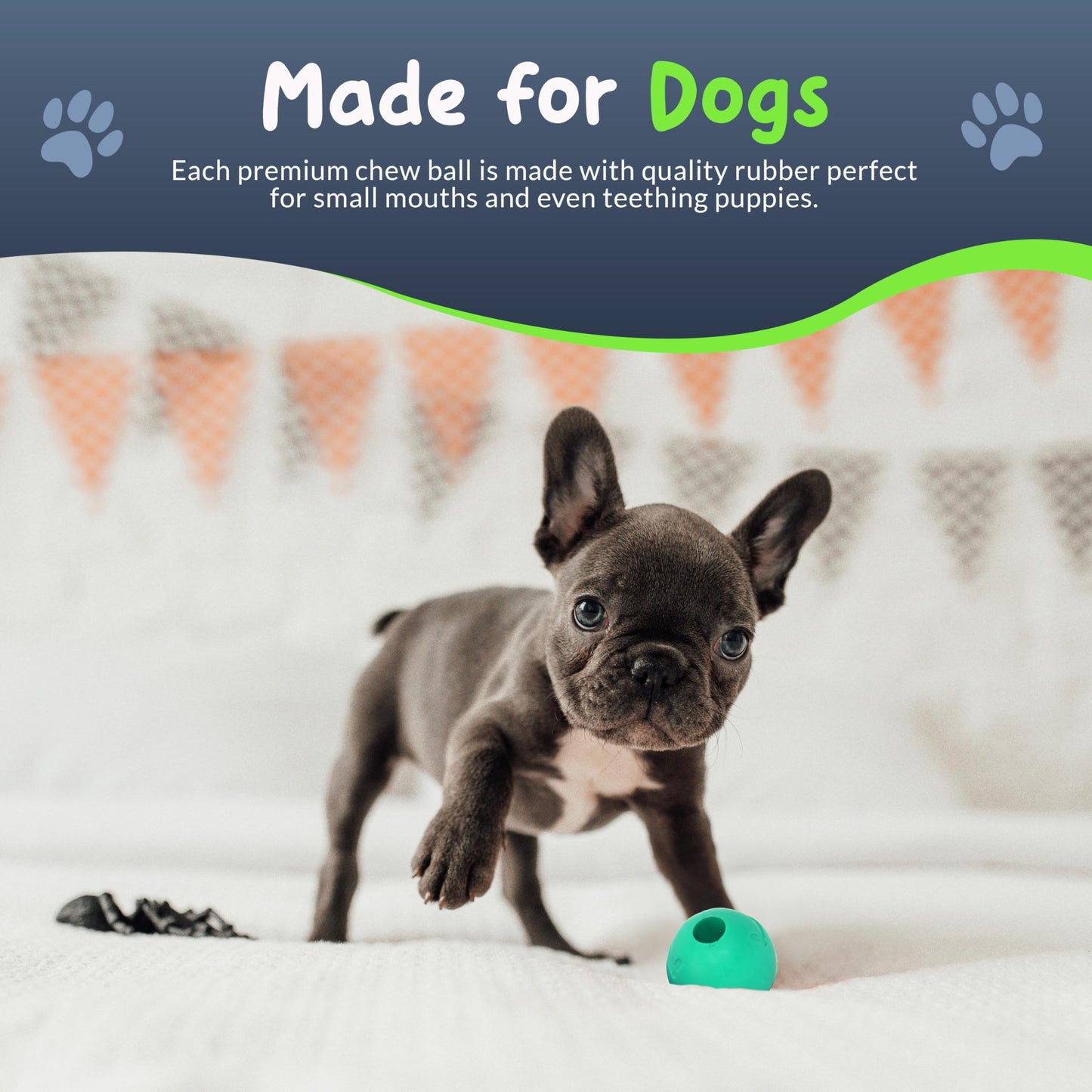 Petite Paws Balls for Aggressive Chewers - Small Dogs and Puppies Indestructible Rubber Dog Chew Toys Bulk for Miniature Toy Breeds
