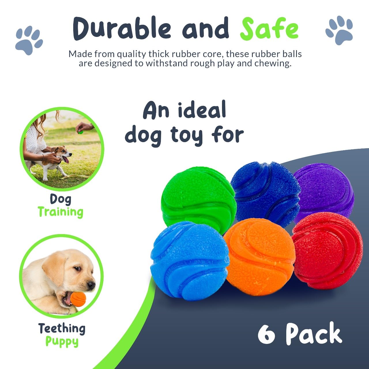 Petite Paws SuperFetch Dog Balls 1.5 Inch No Squeak Toy for Small Dogs Teething Toys for Puppies Rubber Balls for Fetch, Training, Boredom and Solo Play - 6 Pack