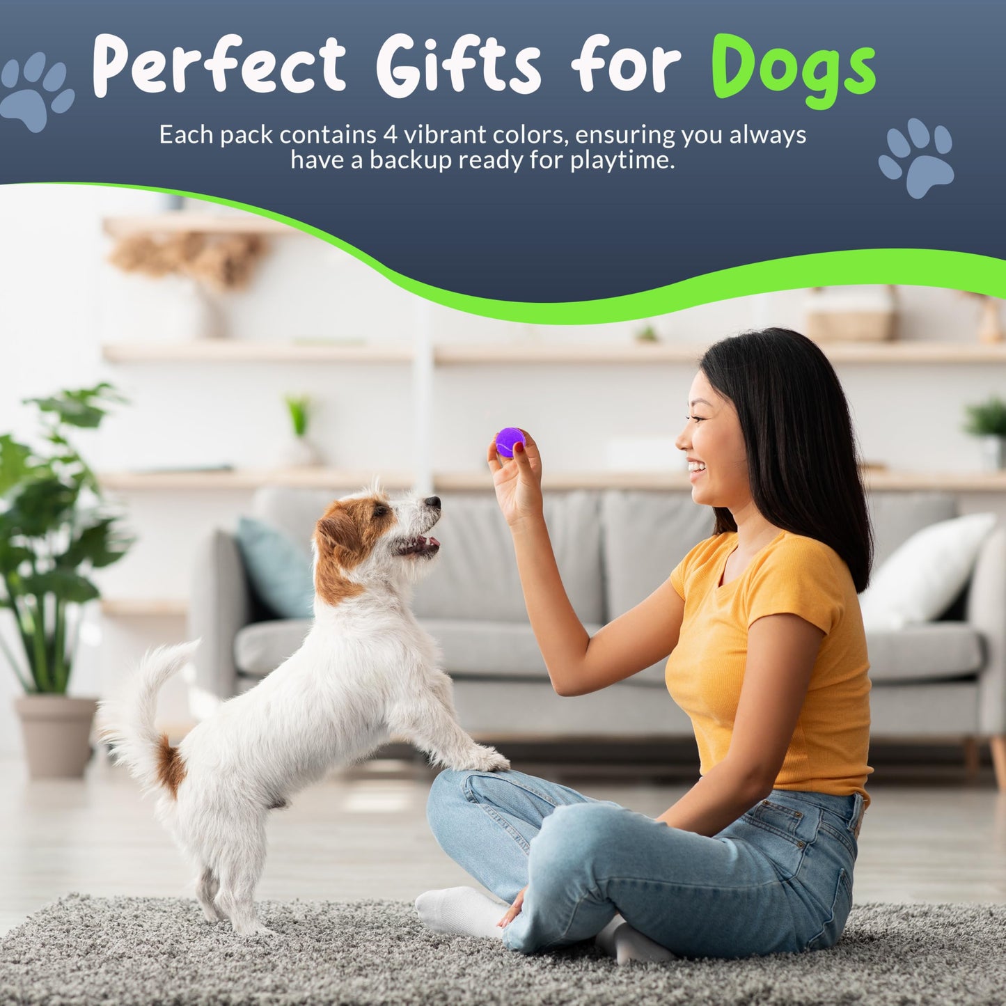 Petite Paws Mini Tennis Balls for Dogs 1.5 Inch - No Squeak Small Dog Balls for Small Breed and Puppies - Extra Small Interactive Fetch Toy for Dog Ball Launcher - 8 Pack