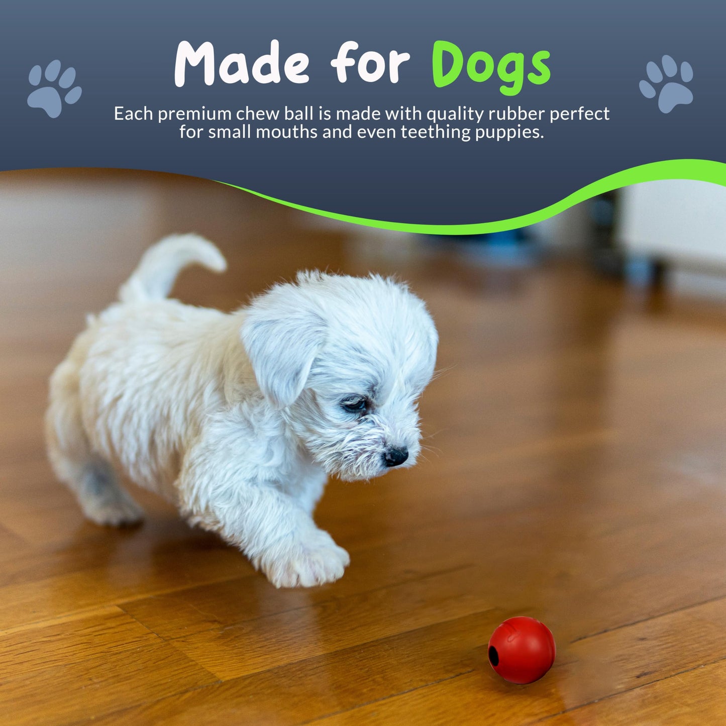 Petite Paws Balls for Aggressive Chewers - Small Dogs and Puppies Indestructible Rubber Dog Chew Toys Bulk for Miniature Toy Breeds