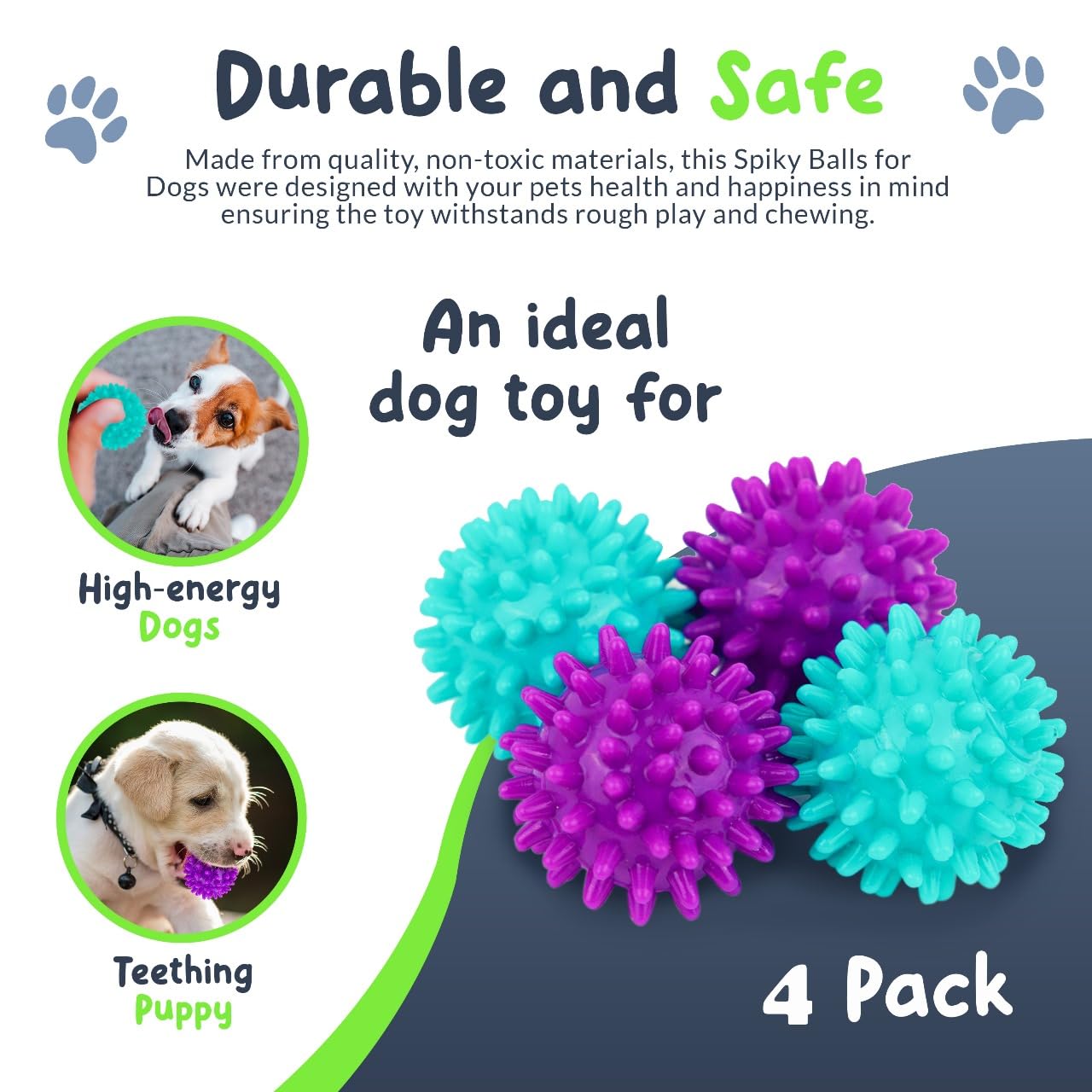 Petite Paws Spiky Dog Ball Squeaky Toy for Small Dogs Aggressive Chewers Puppy Teething Toys Dog Spike Ball for Training and Teeth Cleaning