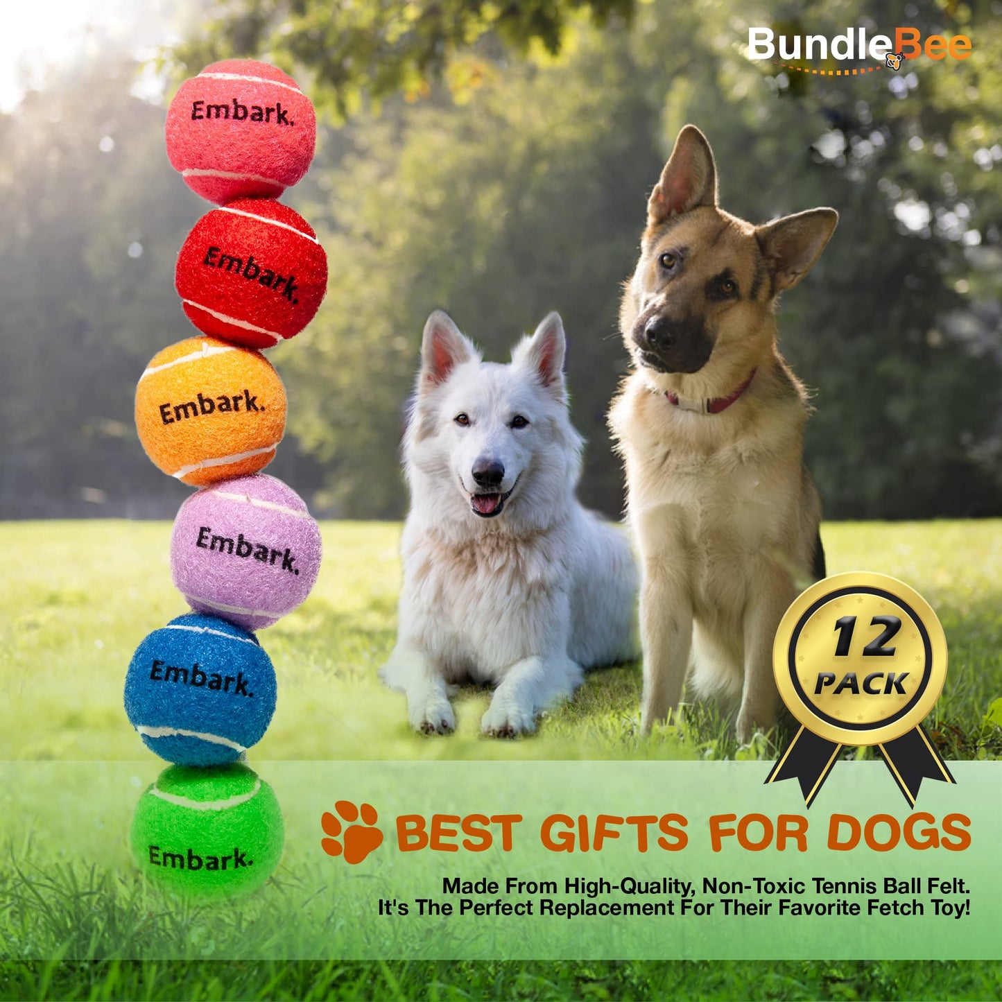 Petite Paws Colorful Squeaky Tennis Balls for Large Dogs and Puppies - 2.5 Inch - 12 Pack - Dog Training Toys for Positive Reinforcement, Interactive Squeaker Ball To Engage Attention Outside, Ball Launcher Fetch
