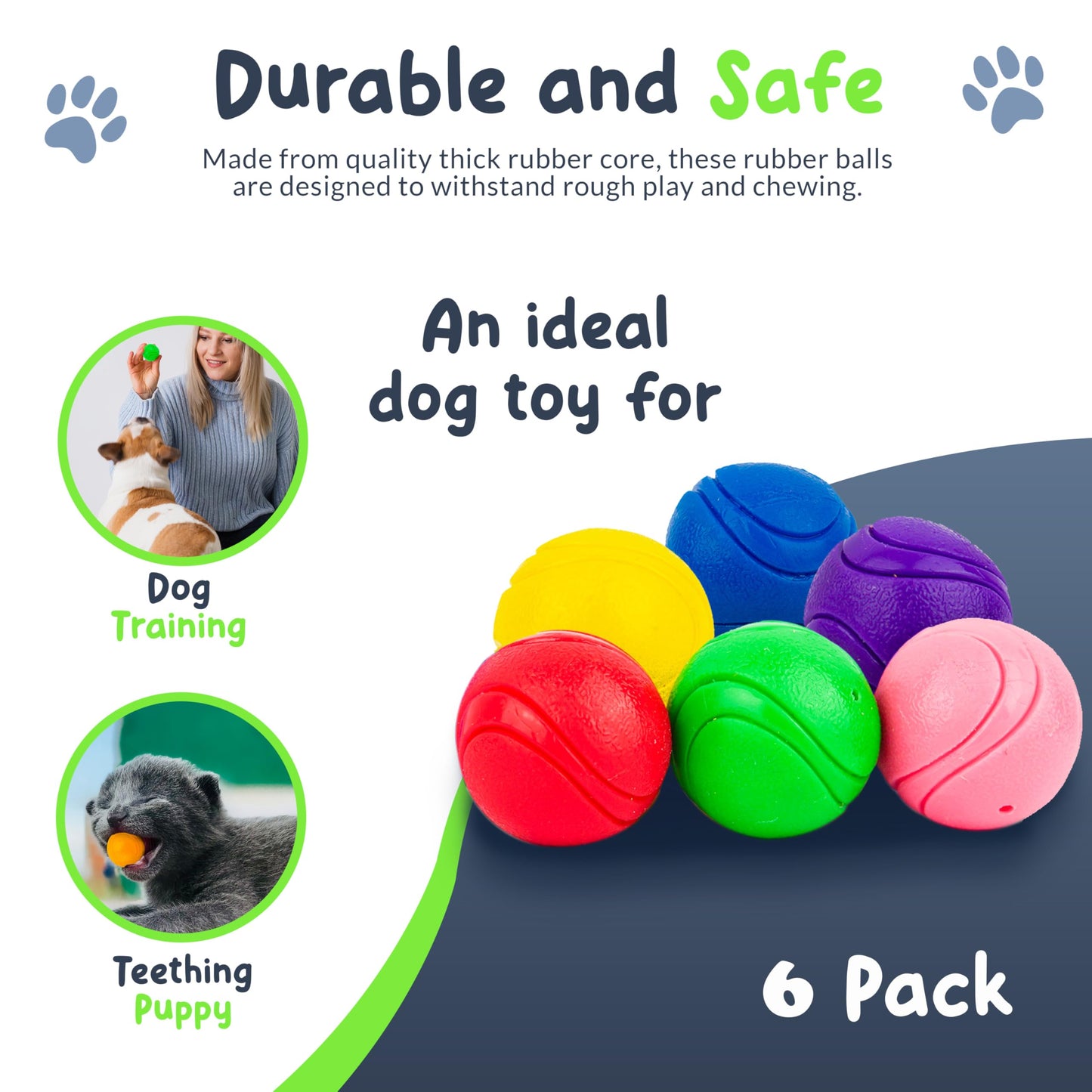Petite Paws SuperFetch Dog Balls 1.5 Inch - Squeaky Dog Toys for Small Dogs and Puppies - Rubber Balls for Fetch, Training, Teething, Boredom and Solo Play - 6 Pack