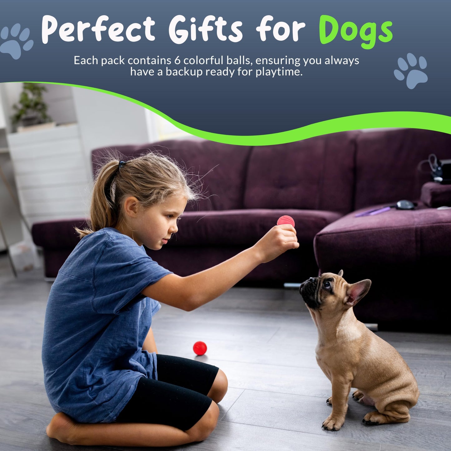 Petite Paws SuperFetch Dog Balls 1.5 Inch - Squeaky Dog Toys for Small Dogs and Puppies - Rubber Balls for Fetch, Training, Teething, Boredom and Solo Play - 6 Pack